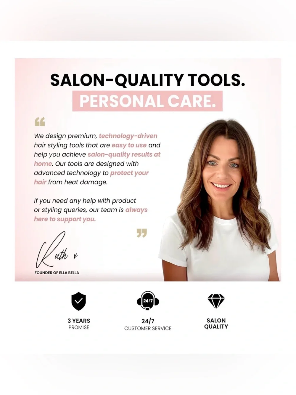 ELLA BELLA® Professional Ionic Hair Dryer with Diffuser, Negative Ion Blow Dryer